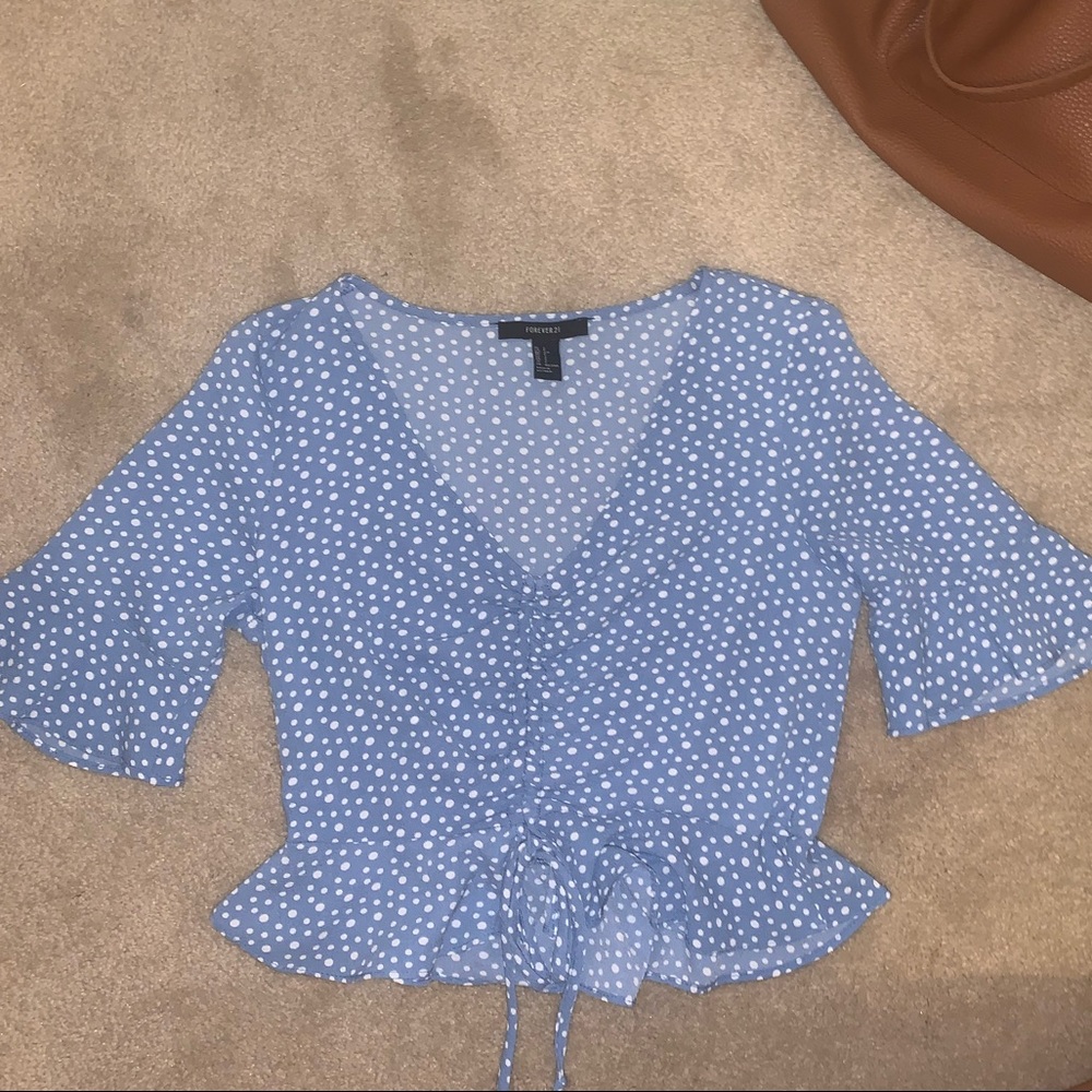 Blue polka dot blouse